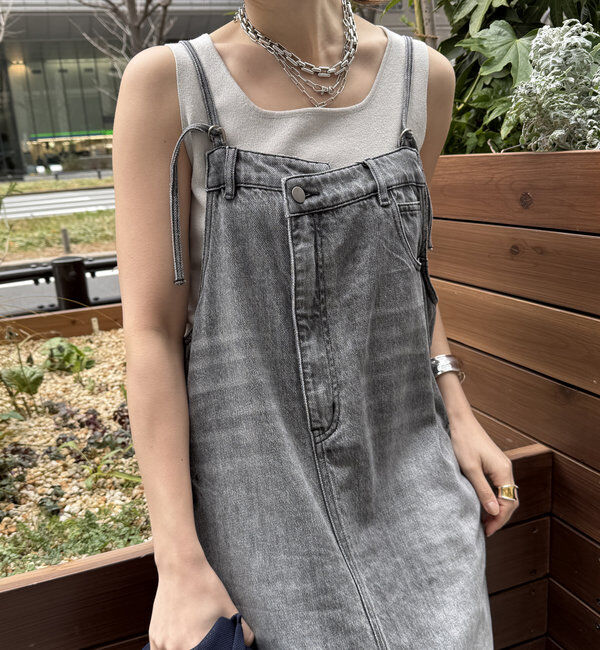  「裾フリンジデニムジャンスカ」|ワンピース|