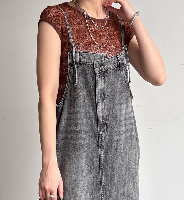  「裾フリンジデニムジャンスカ」|ワンピース|