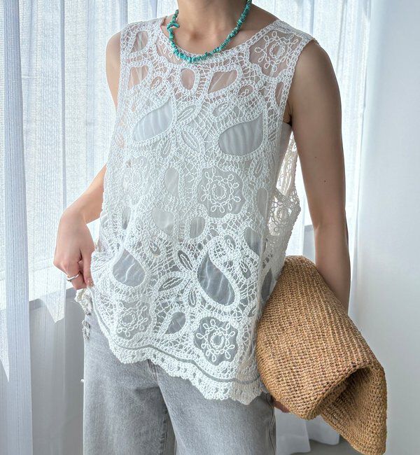  「刺繍前後2WAYレースタンク」|シャツ・ブラウス|