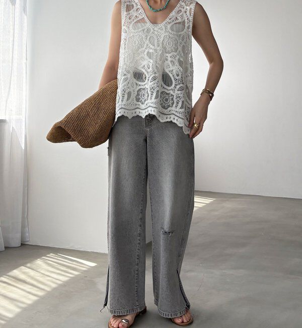  「刺繍前後2WAYレースタンク」|シャツ・ブラウス|