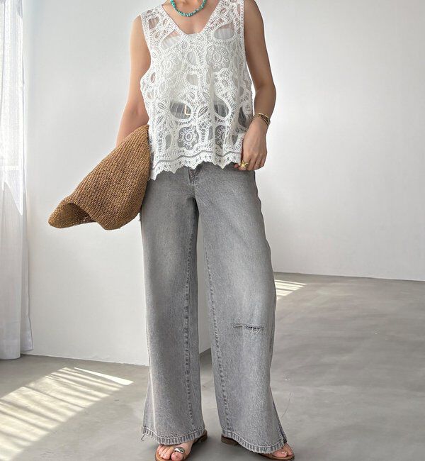  「刺繍前後2WAYレースタンク」|シャツ・ブラウス|