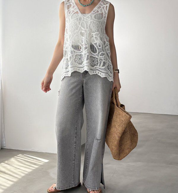  「刺繍前後2WAYレースタンク」|シャツ・ブラウス|