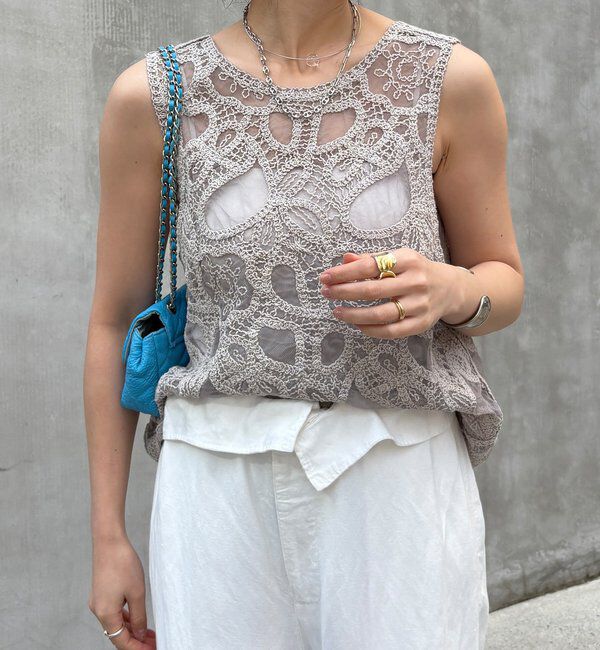  「刺繍前後2WAYレースタンク」|シャツ・ブラウス|