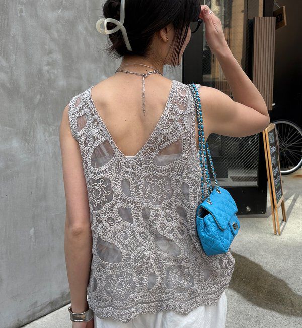  「刺繍前後2WAYレースタンク」|シャツ・ブラウス|