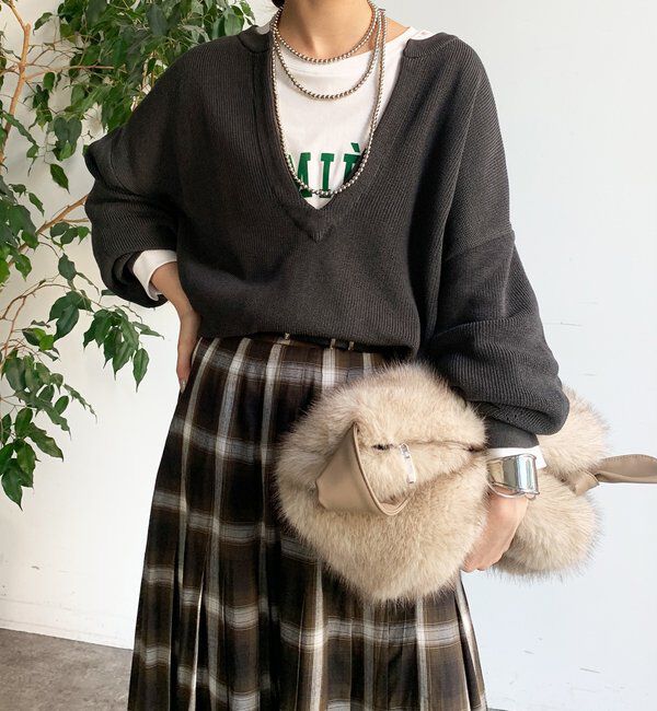  「スキッパープルオーバー」|ニット・セーター|チャコールグレー