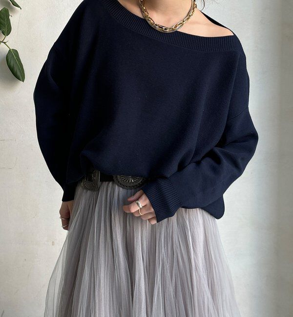  「ボートネックプルオーバー」|ニット・セーター|ネイビー