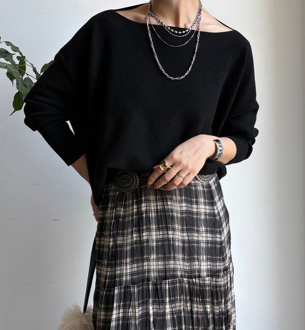  「ボートネックプルオーバー」|ニット・セーター|ブラック