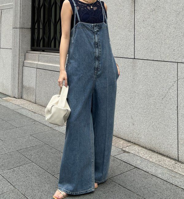  「センタープレスデニムサロペット」|ワンピース|ブルー