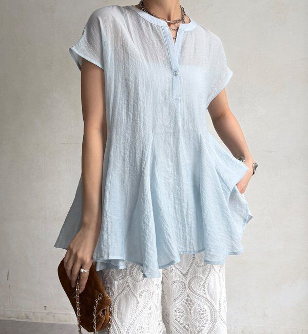  「【WEB限定】フレンチフレアブラウス」|シャツ・ブラウス|サックスブルー