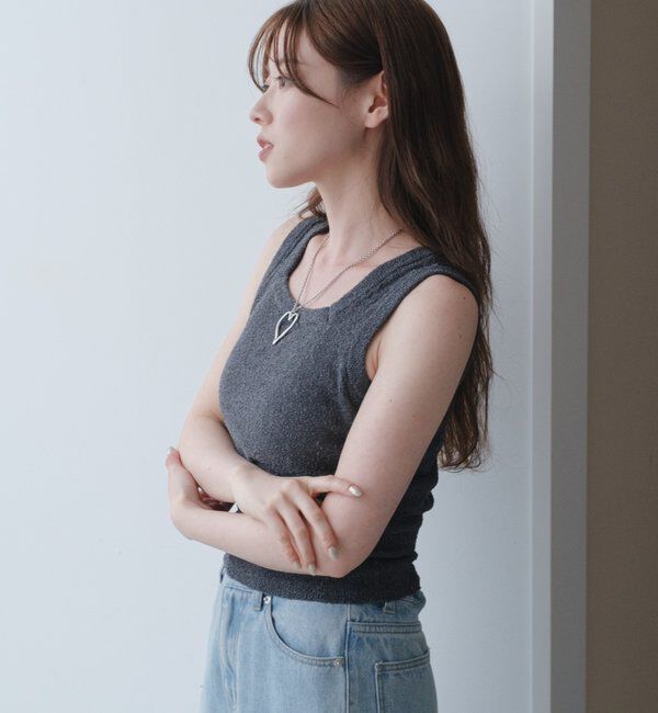  「【新色追加/4色展開/前後2WAY】ブークレニットタンク」|キャミソール|チャコールグレー