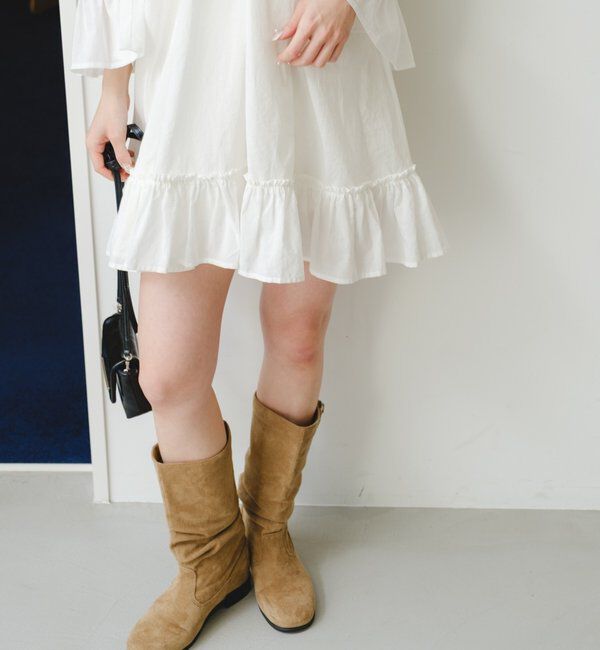  「【レザー&スエード/インソール】ルーズエンジニアブーツ」|ロングブーツ|