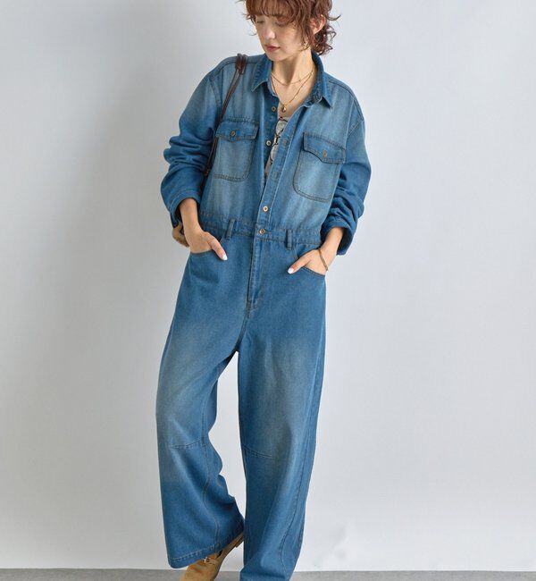  「【一枚で決まる】デニムジャンプスーツ」|ワンピース|ブルー