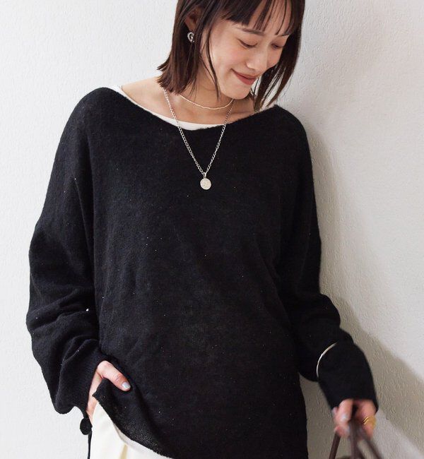  「【リニューアル】2wayスパングルシアーニット」|ニット・セーター|ブラック