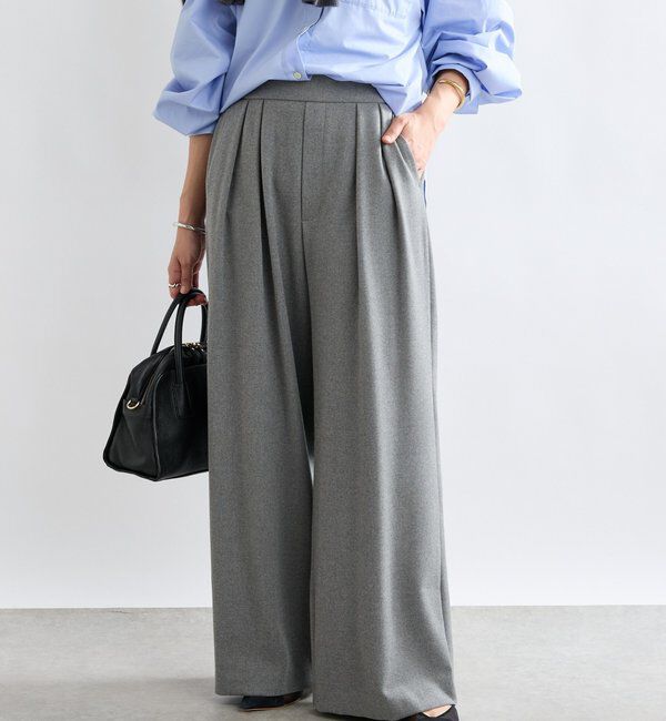  「【最高気温5度の寒い日に！/すっきり見え】ウォームタックワイドスラックス」|チノ|グレー