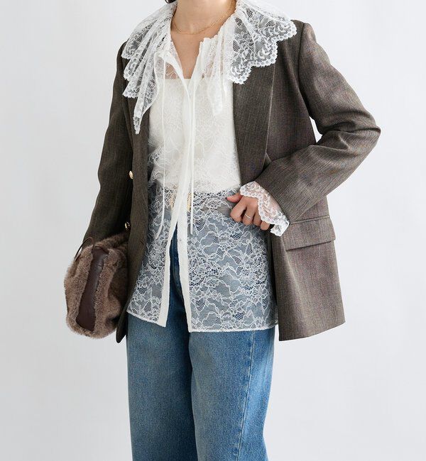  「【繊細なレースがアクセントに】フリルカラーレースブラウス」|シャツ・ブラウス|