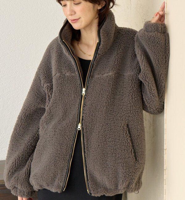  「【リバイバル/暖かみのある素材感】テディボアZIPコート」|その他|チャコールグレー