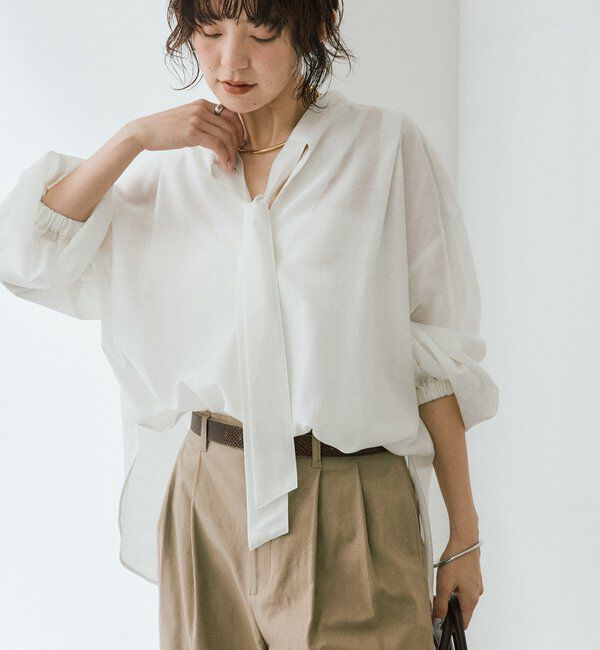 「【オンオフ使える】ナロータイブラウス」|シャツ・ブラウス|オフホワイト