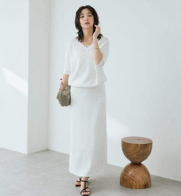  「【手洗い可能】ギマコットン片畦Vネックニット」|ニット・セーター|