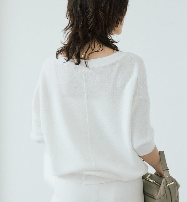  「【手洗い可能】ギマコットン片畦Vネックニット」|ニット・セーター|