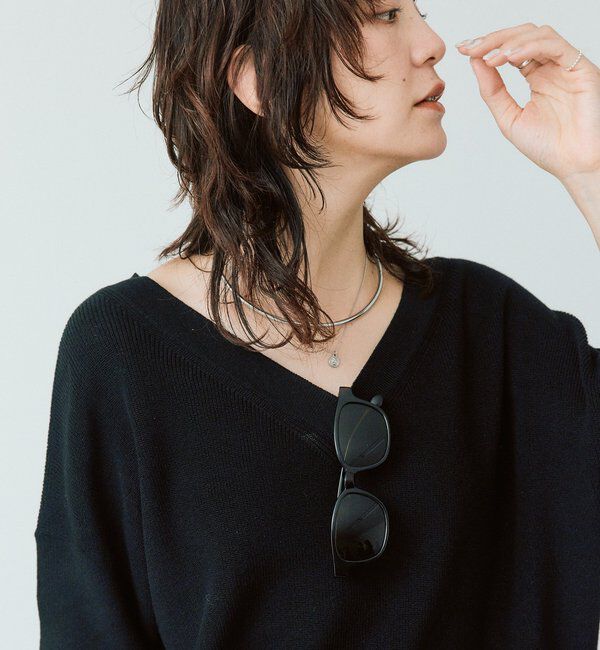  「【手洗い可能】ギマコットン片畦Vネックニット」|ニット・セーター|