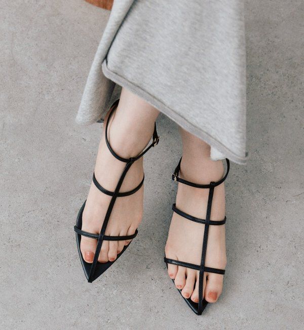  「予約【抜け感】ポインテッドラインサンダル」|サンダル|ブラック