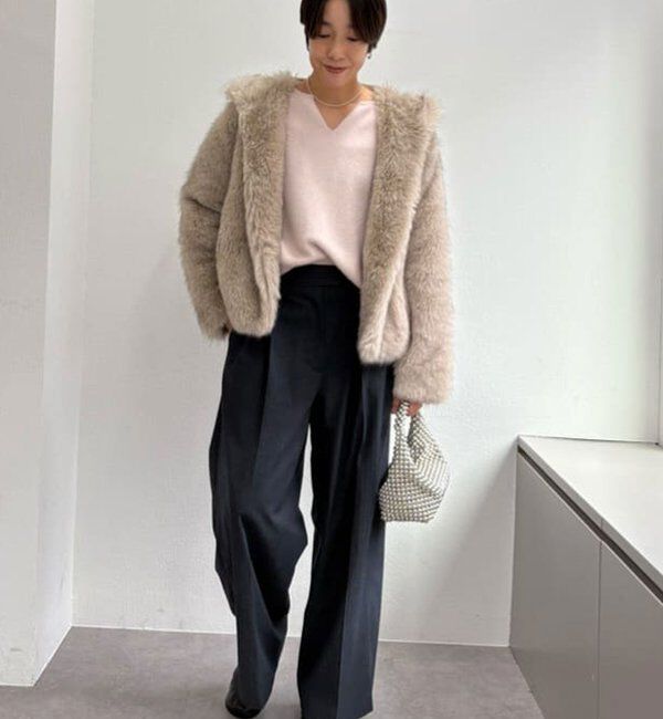  「【デコルテ美人ニット】ファーウールキーネックニット」|ニット・セーター|