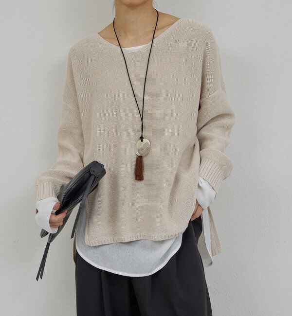  「【手洗い可】コットンメッシュプルオーバー」|ニット・セーター|ベージュ