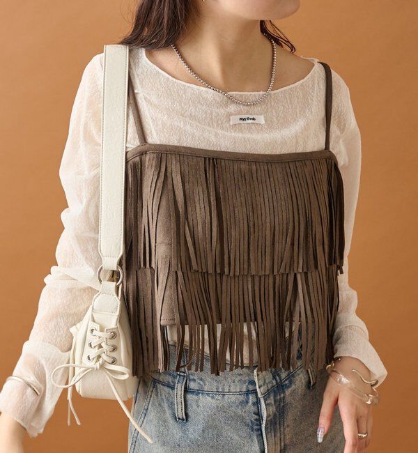  「フェイクスウェードフリンジビスチェ」|シャツ・ブラウス|チャコールグレー