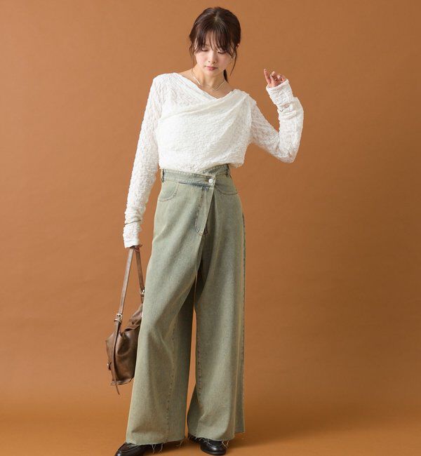  「レースオフショルロングTシャツ」|Tシャツ・カットソー|