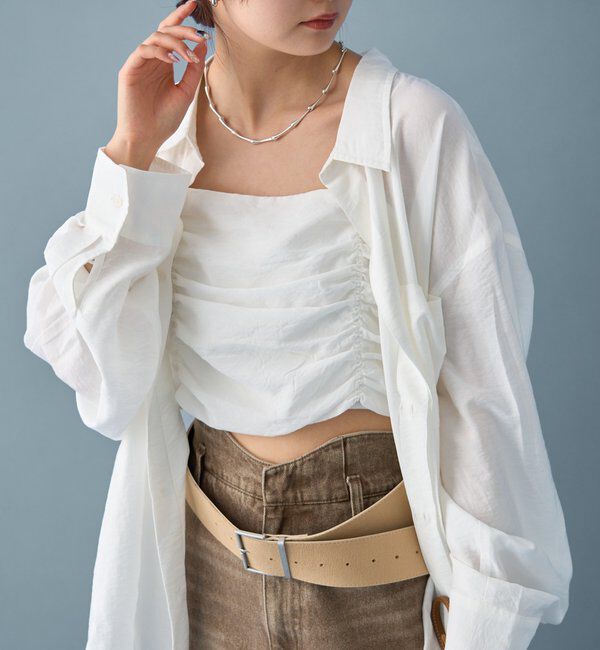  「【着こなし豊富◎】チェックビスチェSETビッグシャツ」|シャツ・ブラウス|