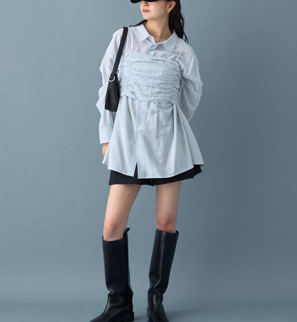  「【着こなし豊富◎】チェックビスチェSETビッグシャツ」|シャツ・ブラウス|