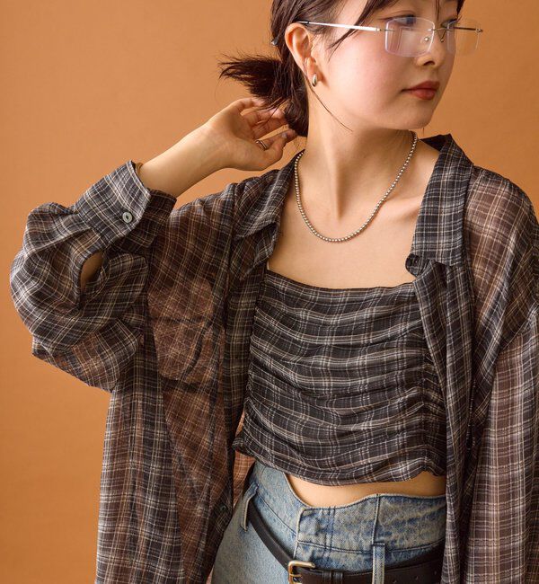  「【着こなし豊富◎】チェックビスチェSETビッグシャツ」|シャツ・ブラウス|