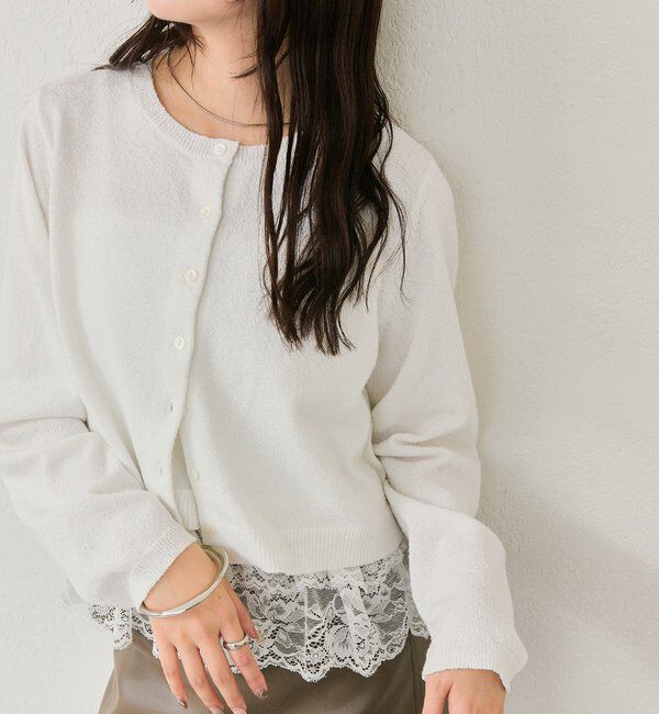  「ブークレ裾レースカーデセット」|カーディガン|