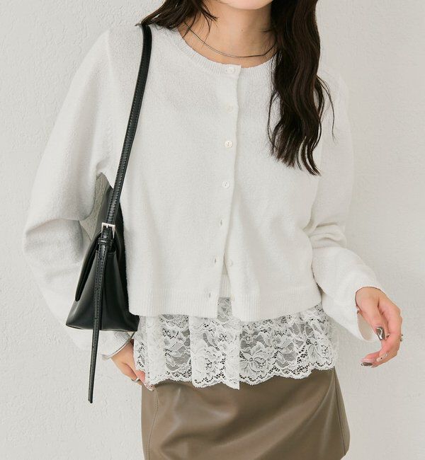  「ブークレ裾レースカーデセット」|カーディガン|