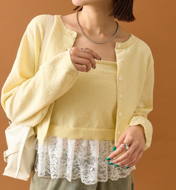  「ブークレ裾レースカーデセット」|カーディガン|