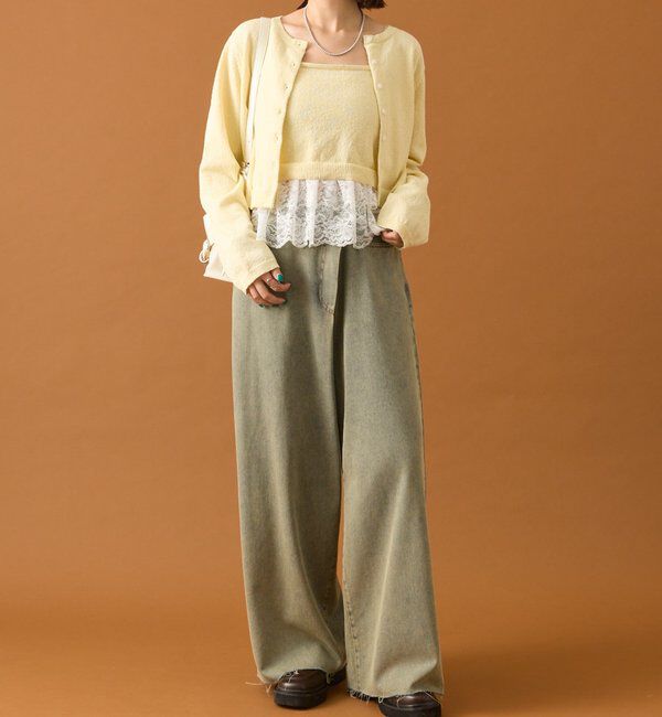  「ブークレ裾レースカーデセット」|カーディガン|