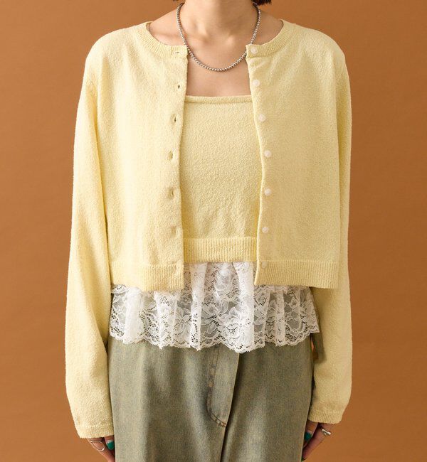  「ブークレ裾レースカーデセット」|カーディガン|