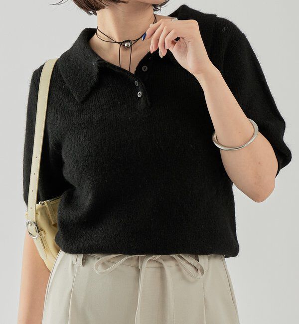  「衿付き半袖ニット」|ニット・セーター|ブラック