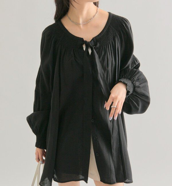 「ボウタイスキッパーブラウス」|シャツ・ブラウス|ブラック