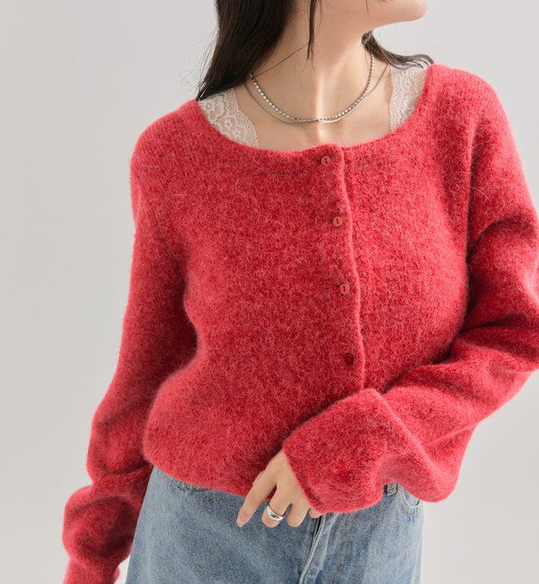  「スクエアネックニットカーディガン」|カーディガン|