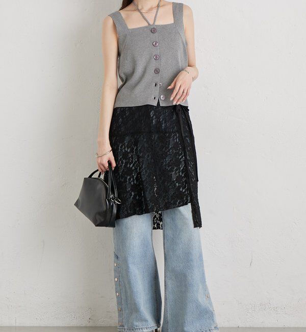  「ボタンスリットフレアデニム」|デニム|