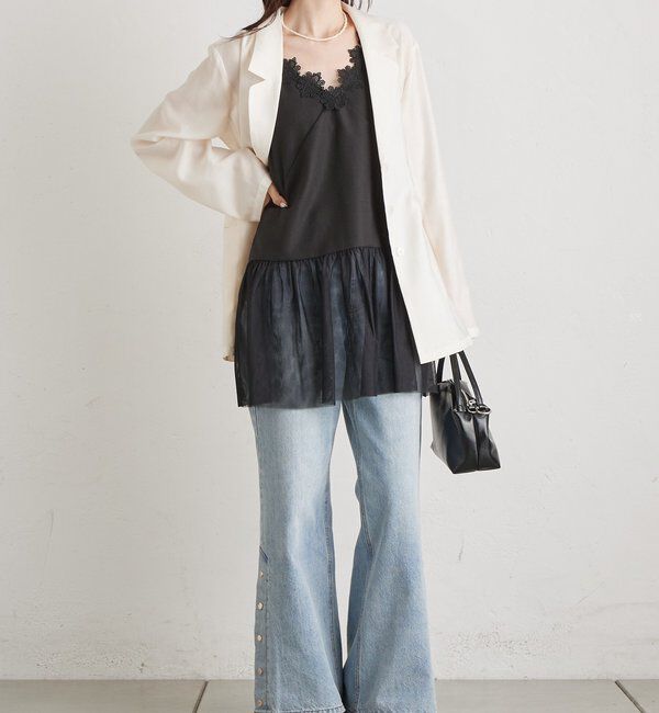  「ボタンスリットフレアデニム」|デニム|