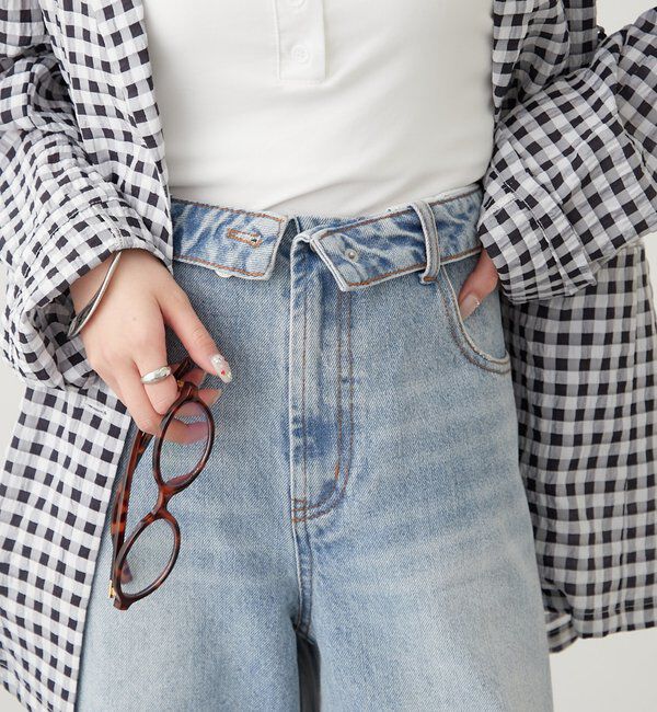  「ボタンスリットフレアデニム」|デニム|