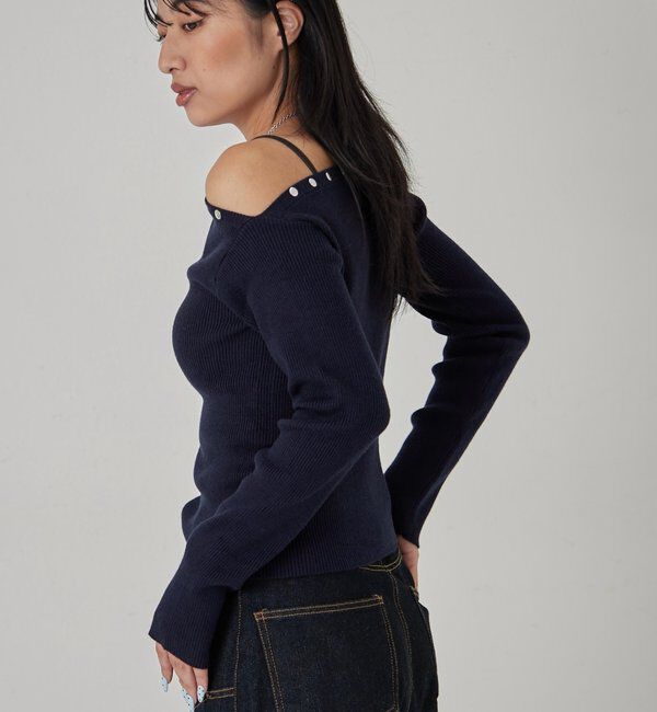  「スタッズワンオフショルニット」|ニット・セーター|