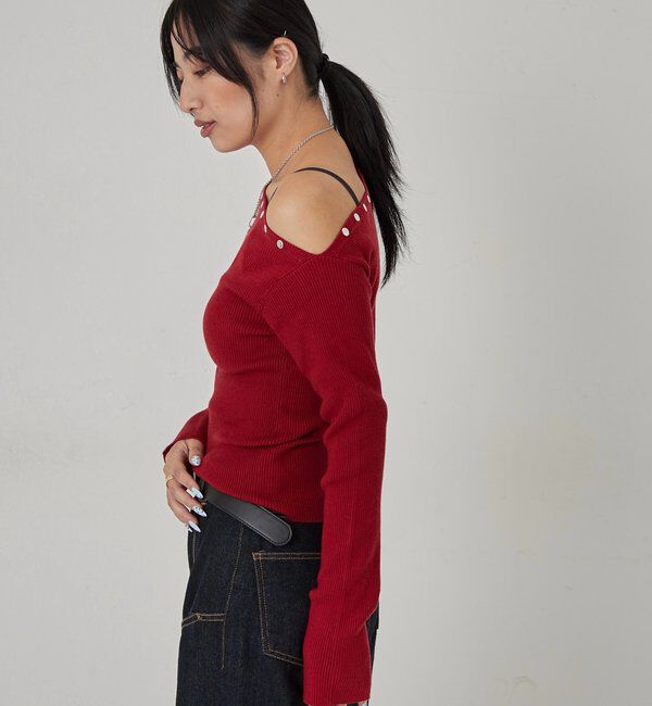  「スタッズワンオフショルニット」|ニット・セーター|