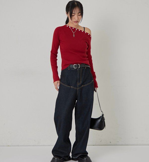  「スタッズワンオフショルニット」|ニット・セーター|