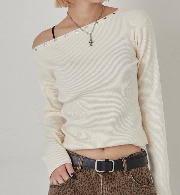  「スタッズワンオフショルニット」|ニット・セーター|