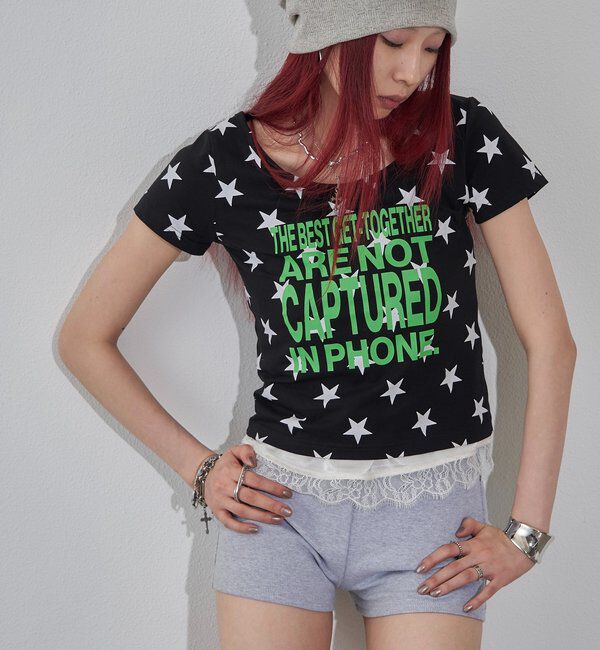  「【WEB限定】メッセージスタードットS/S TEE」|Tシャツ・カットソー|ブラック