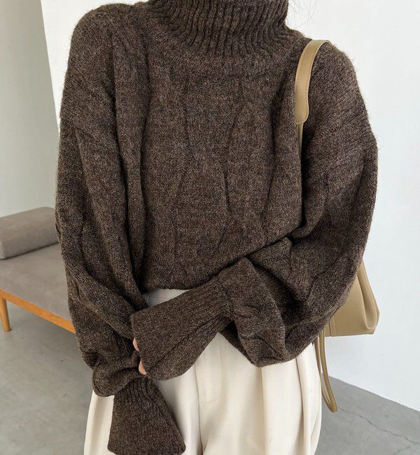  「ケーブルキャンディニット」|ニット・セーター|ブラウン