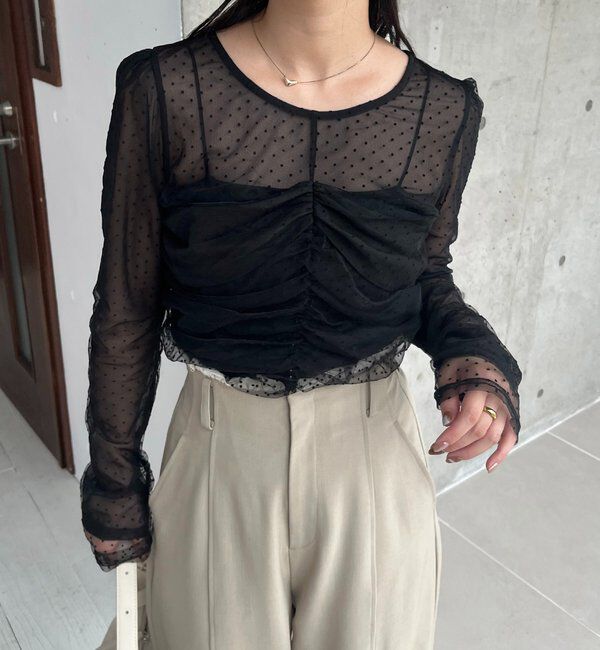  「【人気のため再販！セレモニーにも◎】フロッキードットブラウス」|シャツ・ブラウス|ブラック